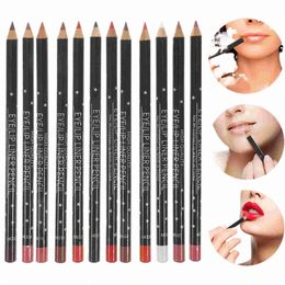 12 pcs lèvres complètes mat rouge à lèvres stylo imperméable à l'eau prune doublure crayon femmes en bois étanche n4SA #