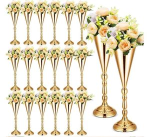 12 PCS Gold Metal Wedding Flower Trumpet Vase, table décorative Centre central Cérémonie de fleurs artificielles Événement d'anniversaire de fête