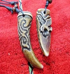 12 PCS Hand gesneden Yak Bone Vintage Tribal Dragon Hawk Totem hanger ketting houten kralen touw verstelbaar26656275609