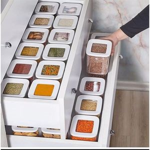 12 PCS COCINA DE CAJA DE CONTENEDOR CONTENEDADOR Organizador cuadrado Tapa de vacío Jares hermanos Pantry Dle Legume Cereals Pasta de arroz 220423