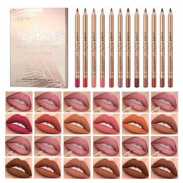 12 Pcs Lip Liner Contour Mat Rouge À Lèvres Crayon Ensemble Imperméable Velours Nude Rouge À Lèvres Crayon Sexy Rouge Brun Pigments Antiadhésif Cup240129