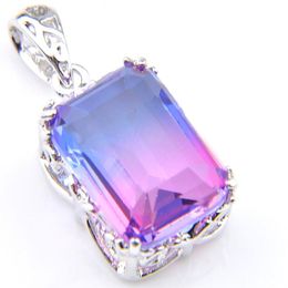 12 pcs / lot cadeau de vacances rectangle dégradé violet bicolore pierre précieuse en argent sterling 925 pour femmes collier pendentifs bijoux 10 1300R