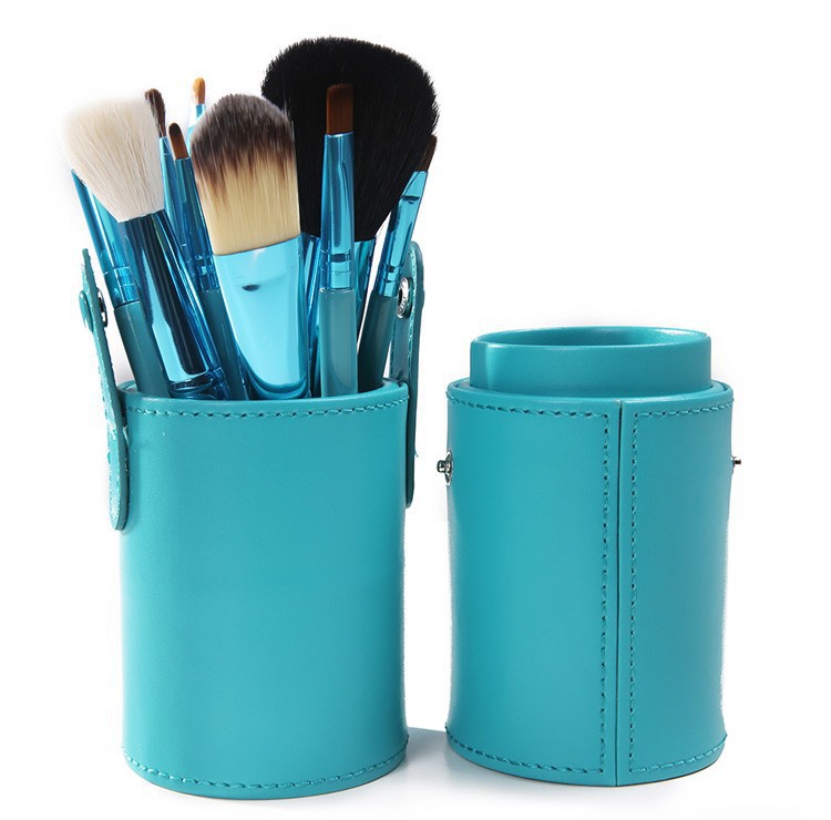 12 st Makeup Brush Set + kopphållare Professionell 12 st Makeupborstar Ställ kosmetiska borstar med cylinderkopphållare