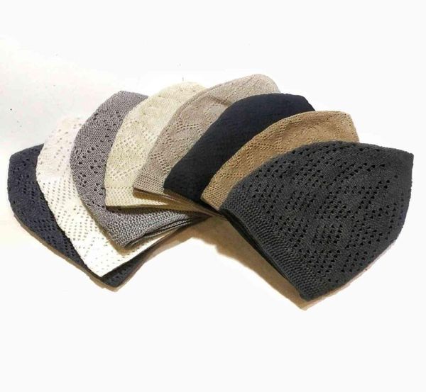 12 pièces hommes entier Coif coton tricot chapeaux Men039s crâne casquette musulman islamique prière chapeau tête solide Casual9214665