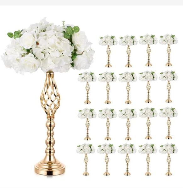 Support d'arrangement de fleurs en métal, 12 pièces, centres de table de fleurs de mariage, support de 20 pouces de haut, Vase de fleur en métal élégant, candélabre doré