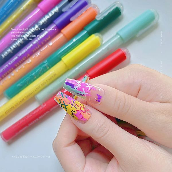 12 pièces Nail Art Graffiti stylo étanche dessin ensemble or noir ligne peinture stylo néon vernis à ongles fournitures professionnelles outil 240105