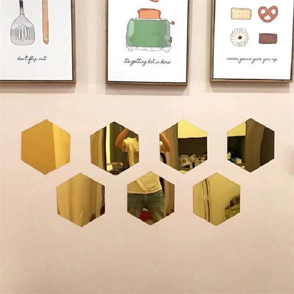 Autocollants muraux grand miroir hexagonal 3D, 12 pièces/ensemble, carreaux de céramique auto-adhésifs pour allée de Restaurant, décoration de salle de bains 220217