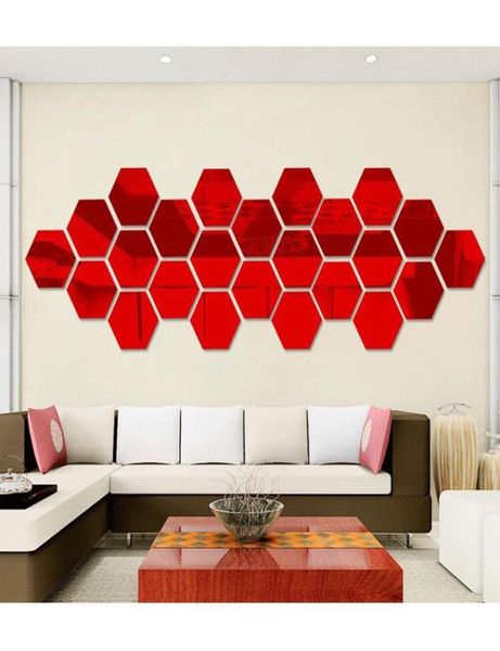 12 PCS SET 3D Miroir mural autocollant hexagone en vinyle amovible mural autocollant décalage intérieur art bricolage pour les chambres pour enfants décor6254554
