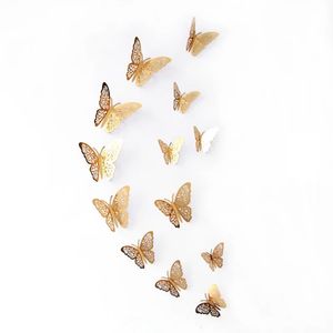 12 PCS / SET 3D Stickers muraux Butterfly creux pour les enfants pour enfants décoration murale DIY Mariposas Fridge Stickers Room Decoration