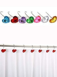 12 pc's/set hart douchegordijnhaken ringen bling decoratief douchegordijn hangers roestvrij staal roestvrije rra