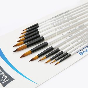 12 stks / sets olie verf penseel set art haak lijn pen sets nylon ronde platte puntige tip borstel lange handgreep aquarel borstels bh6313 tyj