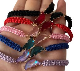 12 piezas de seis colores pulsera con dijes de mariposa hecha a mano cuerda trenzada hilo pulseras ajustables brazaletes joyería afortunada amigos regalo 240315