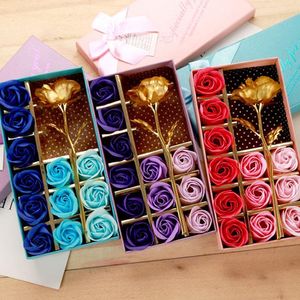 Feuille d'or Artificielle Décor Rose Cadeau 12 Pcs Savon Fleur Fête Des Mères Coffret Cadeau Bain Parfumé Corps Pétale Fleur Savon Fleurs BH1276 TQQ