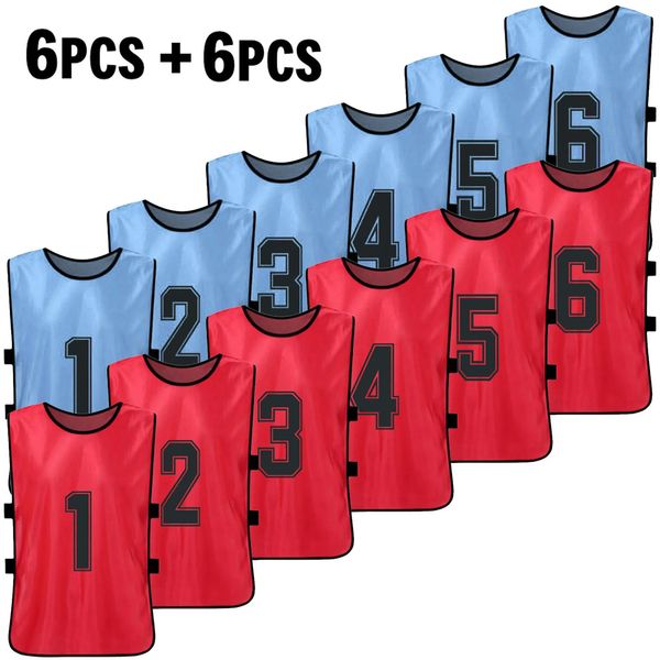 12 PCS Soccer Pinnies 2 colores Secado rápido Camisetas del equipo de fútbol Chaleco de práctica de entrenamiento deportivo juvenil 240103