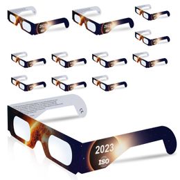 12 gafas de eclipse solar de fábrica aprobadas por la NASA con certificación CE e ISO para calidad óptica que proporcionan una visualización segura del sol durante el eclipse solar.