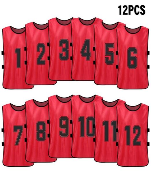 12 PCS Sports Vest Kid039s Football Pinnies Séchage rapide Maillots de football Jeunes Sports Scrimmage Formation Bavoirs numérotés Practice7955548