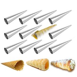 12 PCS roestvrij staal Nitaanvals crème Cream Horn Danish Pastry Mold Tube Cream Hoorn Mold Roll Croissant Baking Mold Tool2863