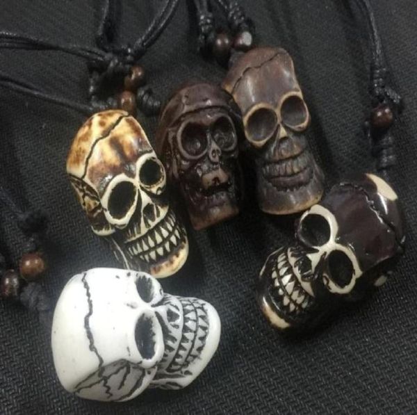 YQTDMY – collier à breloques en forme de crâne sculpté, bijoux à la mode, perles en bois, corde réglable, 12 pièces, 45912093762444