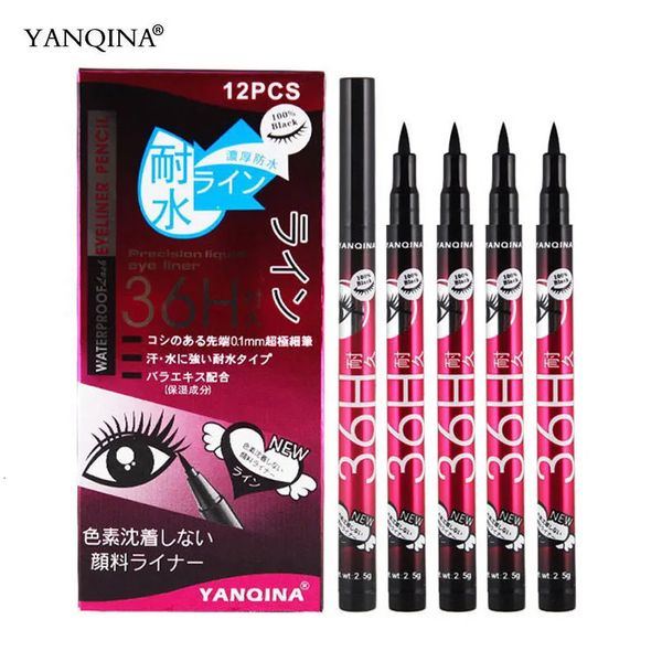 12 Pcsbox Eyeliner imperméable Pen Yeux Maquillage Noir Liquide Eye Liner Crayon Maquillage Cosmétiques Fastdry Eyeliners Stick Outil 240220