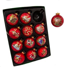 12-delige set decoratieve glazen kerstballen voor 12 dagen, 65 mm