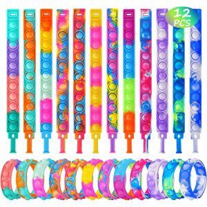 Juego de juguetes inquietos de 12 piezas: pulseras de pop burbujas - juguetes de alivio sensorial para niños, excelentes regalos de fiestas de fiesta