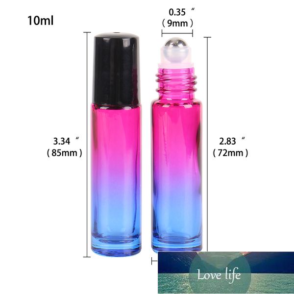 12 piezas de 10 ml de rosa con rollo de vidrio azul en botella viales vacíos con bola de rodillo de acero inoxidable para perfume de aceites esenciales