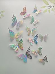 12 pièces 3D Hollow Butterfly Sticker Chador Chamor Room Home Decoration Paper 240410