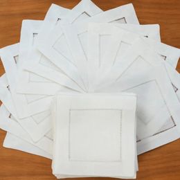 12 pièces serviette de Cocktail serviette à ourlet blanc pour fête nappe de mariage serviettes en lin tissu coton serviette de dîner 240222