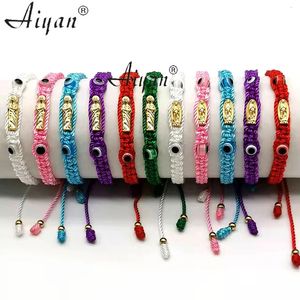 Pulsera trenzada de hilo de 12 piezas de ojos con Virgen María y San Judas que se puede regalar, orar, muchos colores para elegir 240315