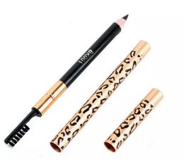 12 stuks Leopard Dames Wenkbrauw Pen Waterdicht Zwart Oogbruin Potlood Met Borstel Make-up Eyeliner Eye Liner Make-up Tools