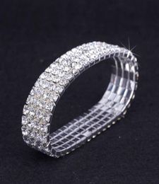 Lote de 12 piezas de 4 filas de diamantes de imitación de cristal, pulsera elástica para novia, accesorios de boda completos para mujer 6962828