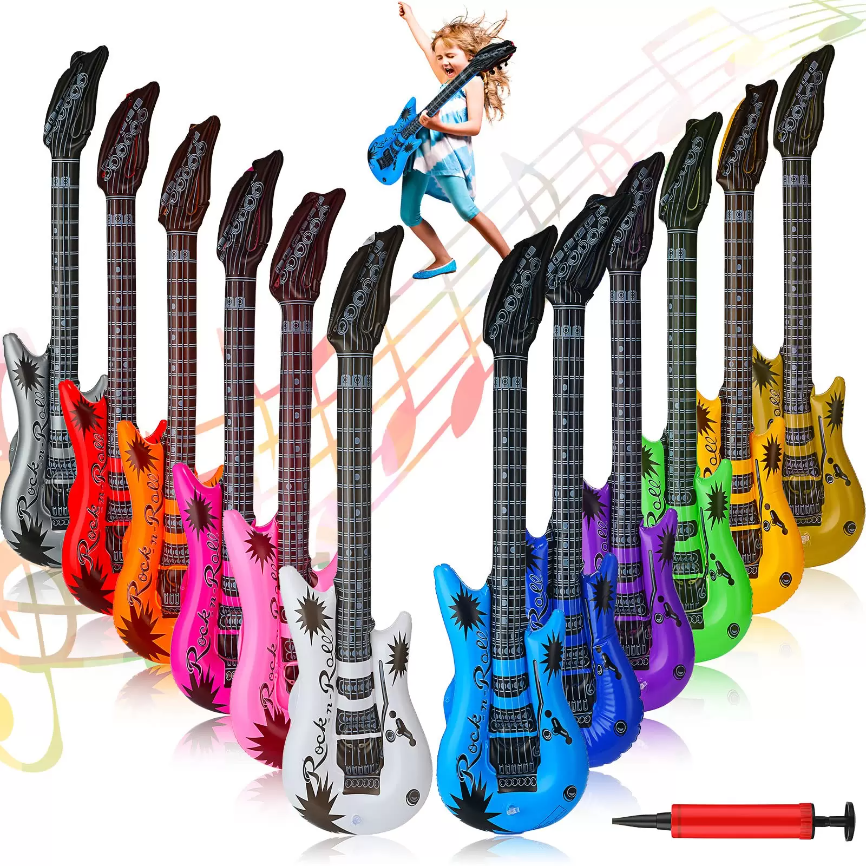 12 pezzi/lottp Chitarra Gonfiabile 36 Pollici Blow Up Colori Assortiti Puntelli Falsi Chitarre Rock Star Elettrico i0407