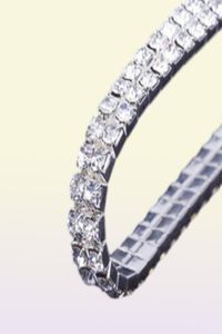 12 pièces Lots 110 Bracelets en argent en rangée Crystal Rignestone Elastic Bridal Bracelet Stretch Accessoires de mariage entiers F5531317