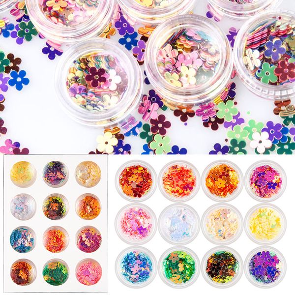 12 Pot Nail Art Mixte Fleur Décoration Glitter Acrylique Acrylique Artisanat Paillette Couture Accessoire 3D Conseils Diy Design Gel UV Polison