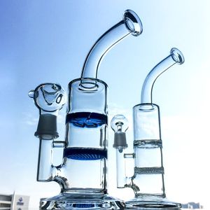 Hookahs 10 inch Waterglas Bong gebogen buisolie DAB -rigs met 18 mm mannelijke gewricht honingraat / turbine schijf perc waterleidingen WP101