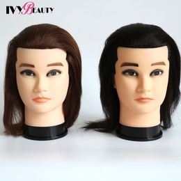 12 "Mâle Mannequin Head 100% Human Hair Coiffeur Cosmetology Practice Training Poll Head For Barber Shop Cutting Style