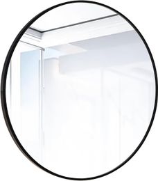 Miroir rond de 30,5 cm à fixer au mur ou contre le mur, cadre en métal, miroir de maquillage pour entrée, chambre à coucher, salle de bain, salon, 30,5 cm, noir, petit