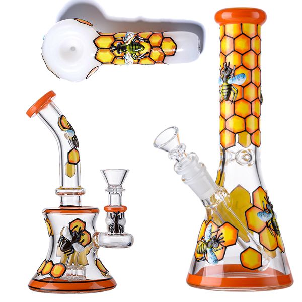 Style d'abeille tube droit narguilés bécher verre bong mini plates-formes pipe à eau fumer tuyaux 18.8mm 14.5mm femelle GID156