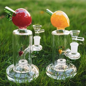 Fruits de pêche uniques Bong 7 pouces de hauteur conduites d'eau en verre avec bol Perc pomme de douche percolateur 14mm joint femelle Dab Rigs Heady Bongs épais