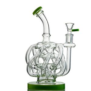 12 Recycler Dis Perc Bong Vortex Pipes Bongs En Verre Super Cyclone 14mm Joint Femelle Conduites D'eau Bent Type Oil Dab Rig Avec Bol