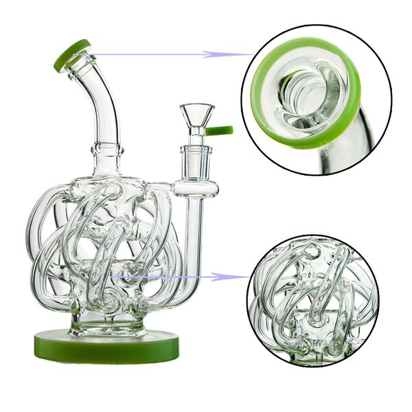 12 Tube de recyclage Bong Bongs d'eau en verre Vortex Recycler Dab Rig Super Cyclone Percolateur Dab Rigs Pipe à eau 14mm Joint Fumer Narguilés Bol