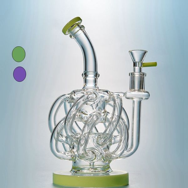 12 Tube de recyclage Bong en verre Vortex Recycler Dab Rig Super Cyclone Tuyau d'eau Unique Inclinaison Recycler Bongs 14mm Joint Femelle Avec Bol XL137