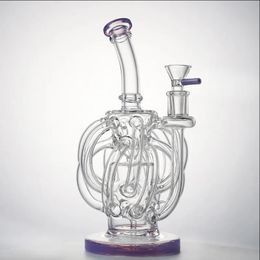 12 Waterval Recyclers Tube Vortex Cycloon Olieplatforms Glazen Waterpijpen Grote Waterpijpen Super Dab Rig Tornado Cycloon 14mm Gezamenlijke water met Kom