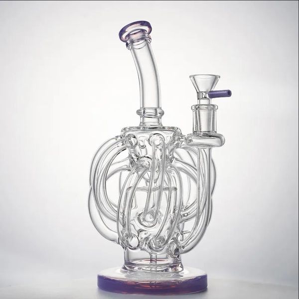 12 Recicladores de cascada Tubo Vortex Cyclone Oil Rigs Glass Hookahs Bongs grandes Super Dab Rig Tornado Cyclone 14 mm Agua conjunta con tazón