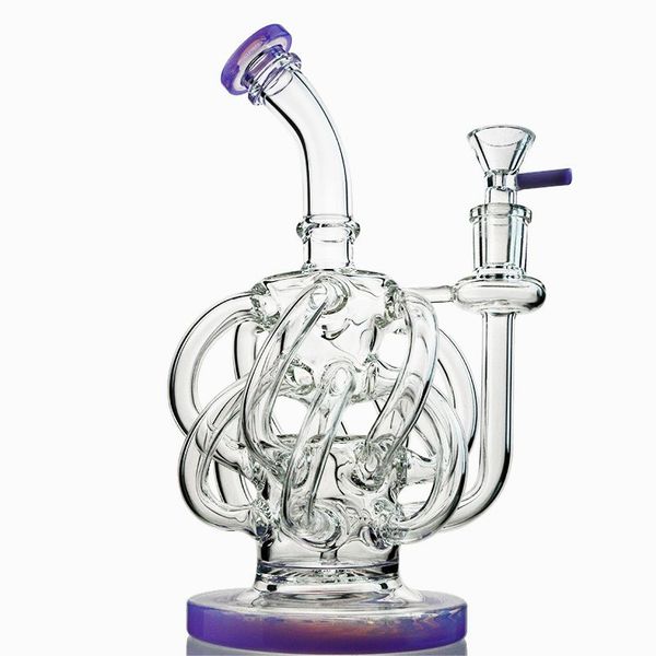 12 tubos recicladores Hookahs Super Cyclone Water Pipes Vortex Recycler Oil Dab Rigs 4 mm Bongs de vidrio grueso 14 mm Junta hembra con tazón