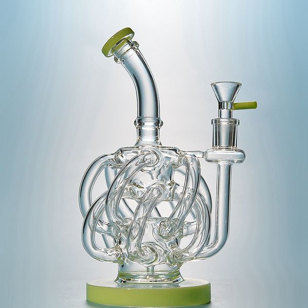 12 Recycler Tube Hookahs Super Vortex Bongs En Verre Tornado Cyclone Oil Dab Rigs 14mm Joint Pipes À Eau Vert Violet Avec Heady Bowl