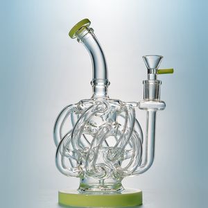 12 Tubes de recyclage Bongs de recyclage Super Vortex Bong en verre Tornado Cyclone Huile Dab Rigs 14mm Tuyaux d'eau communs Vert Violet avec bol capiteux