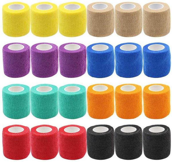 12 Roll Cohesive Bandage Tape Vet Enveloppe auto-adhérente enveloppe pour les premiers soins médicaux Blessures sportives poignets aux entorse et gonflement Q5769549