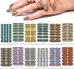 Ensemble de 12 feuilles d'autocollants pour ongles en peau de serpent, imperméables, auto-adhésifs plaqués or, décalcomanies de manucure, Tips6639711