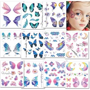 12 feuilles tatouages papillons temporaires pour les enfants les yeux de femmes composent galaxie étanche tatouage autocollants pour les cadeaux de faveurs de fête 240425